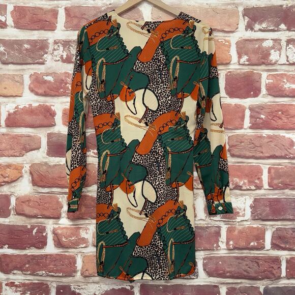 Boohoo Dress Women's 6 Multicolor Chain Link Animal Print Twist Knot Mixed Media - Picture 2 of 9